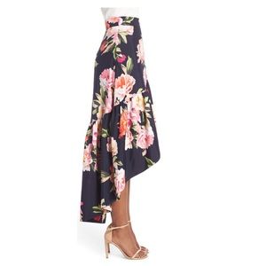 Eliza J floral print high low ruffle skirt